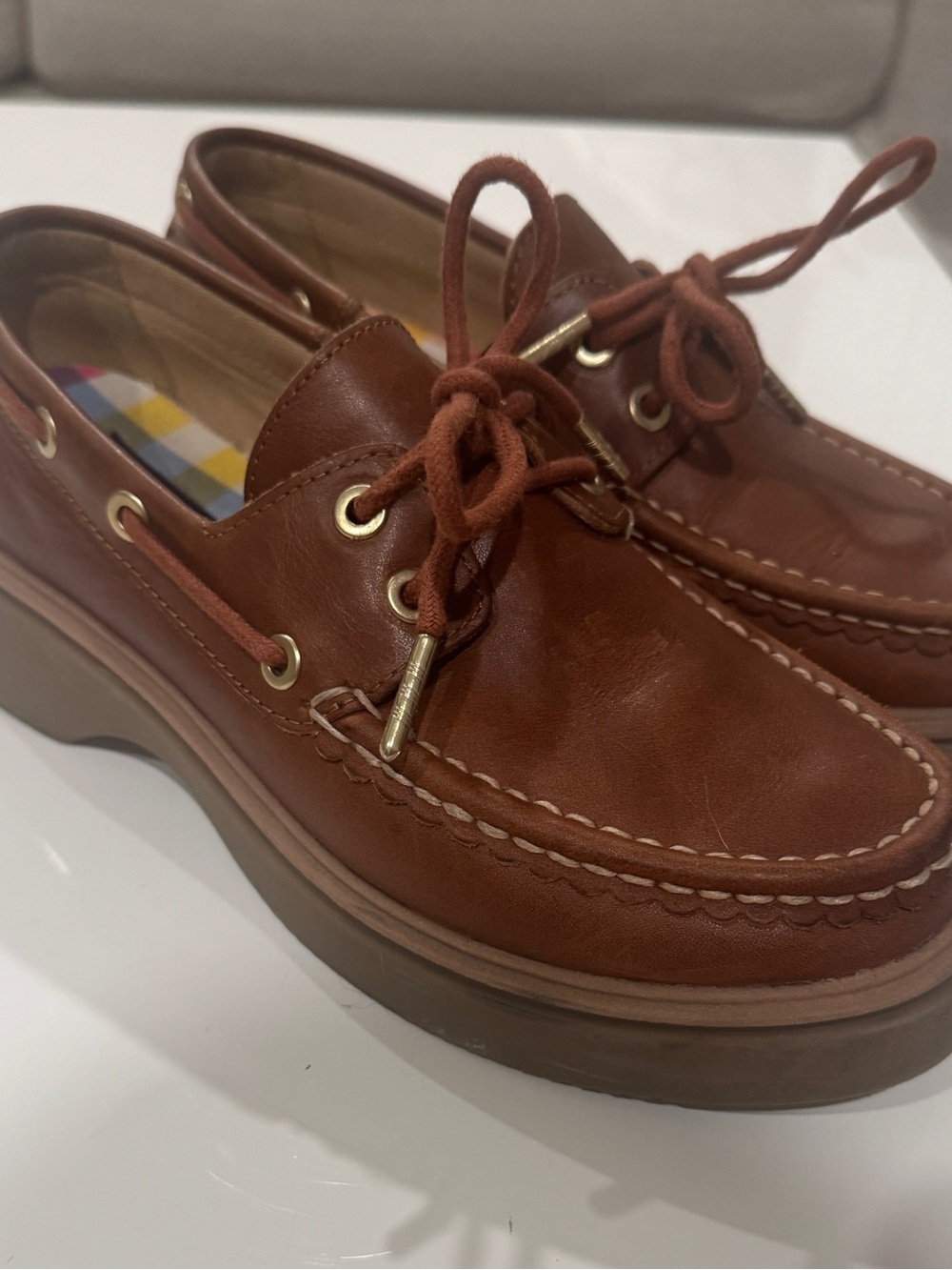 Sperry woman’s brown Leather Boat Shoes with Lace-Up Detail